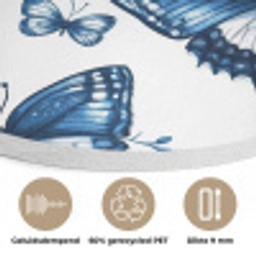 Blauw - Vlinders - Bloemen - Wit Akoestische PET Vilt - Rond klein 838 -closeup_NL