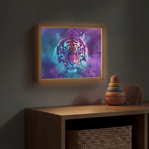 Tijger - Kleurrijk - Rook - Dieren Light Box met batterij (Wandlamp kind) middel -sfeer5_kind