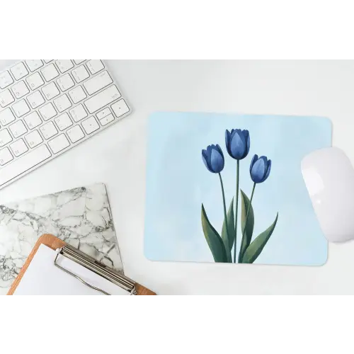 Tulpen - Blauw - Bladeren muismat rubber klein -witbureau