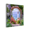Doorkijk - Vuurtoren - Bloemen - Uitzicht aluminium wit klein -3d