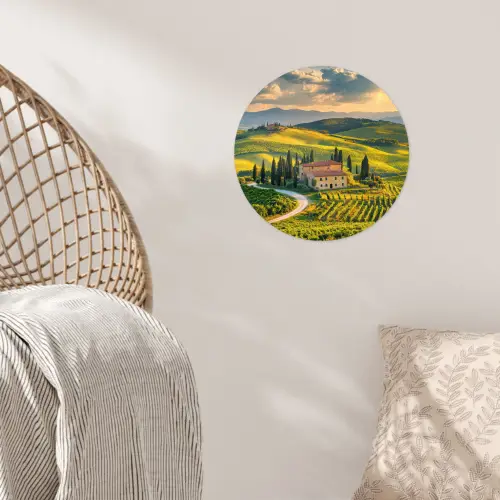 Toscane - Landschap - Wijngaarden Wandcirkel behangsticker klein -sfeer4