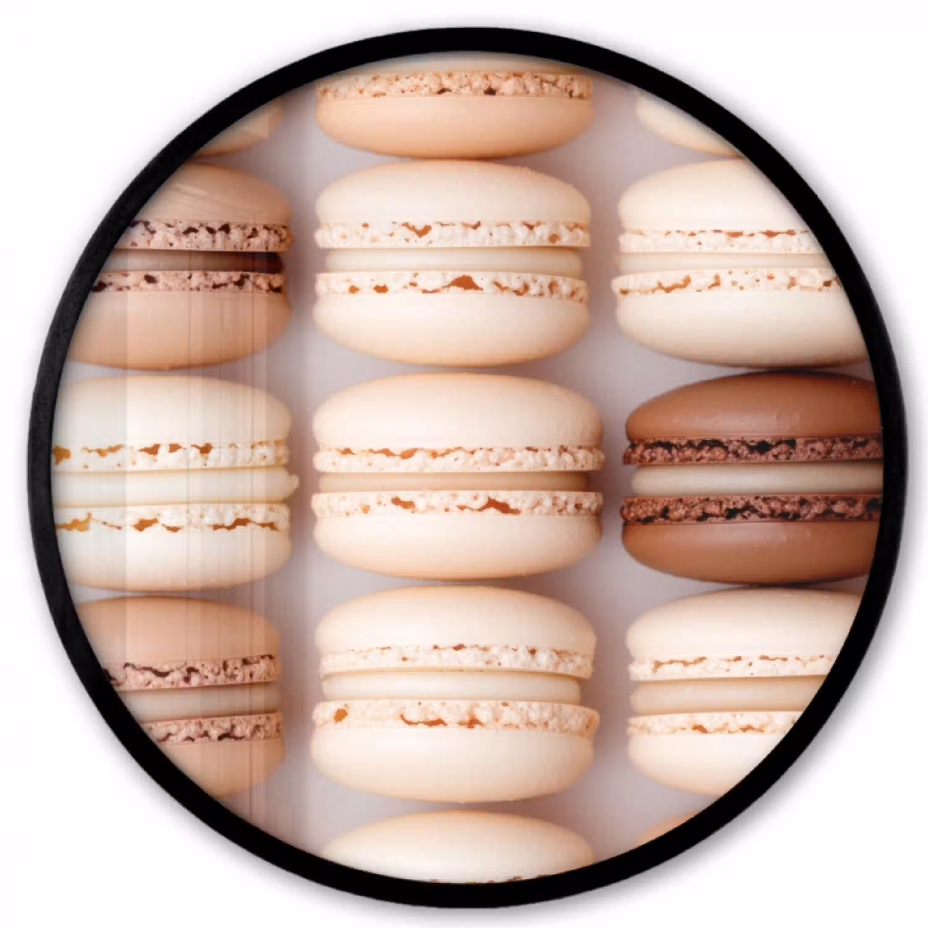 Macarons - Beige - Bruin Fotolijst rond zonder passe partout klein -3d