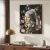 Meisje met de parel - Johannes Vermeer - Bloemen Textielframe zwart klein -sfeer3