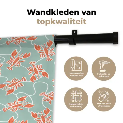 Zee - Kreeft - Groen - Oranje Wandkleed katoen klein 269 -sfeer2