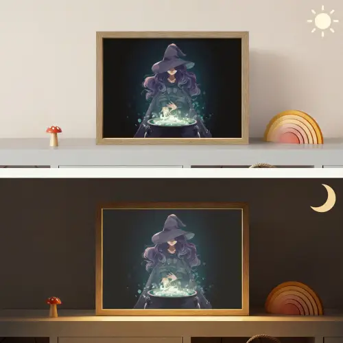 Heks - Magie - Heksenketel - Paars Light Box met batterij (Wandlamp kind) middel -sfeer3_kind