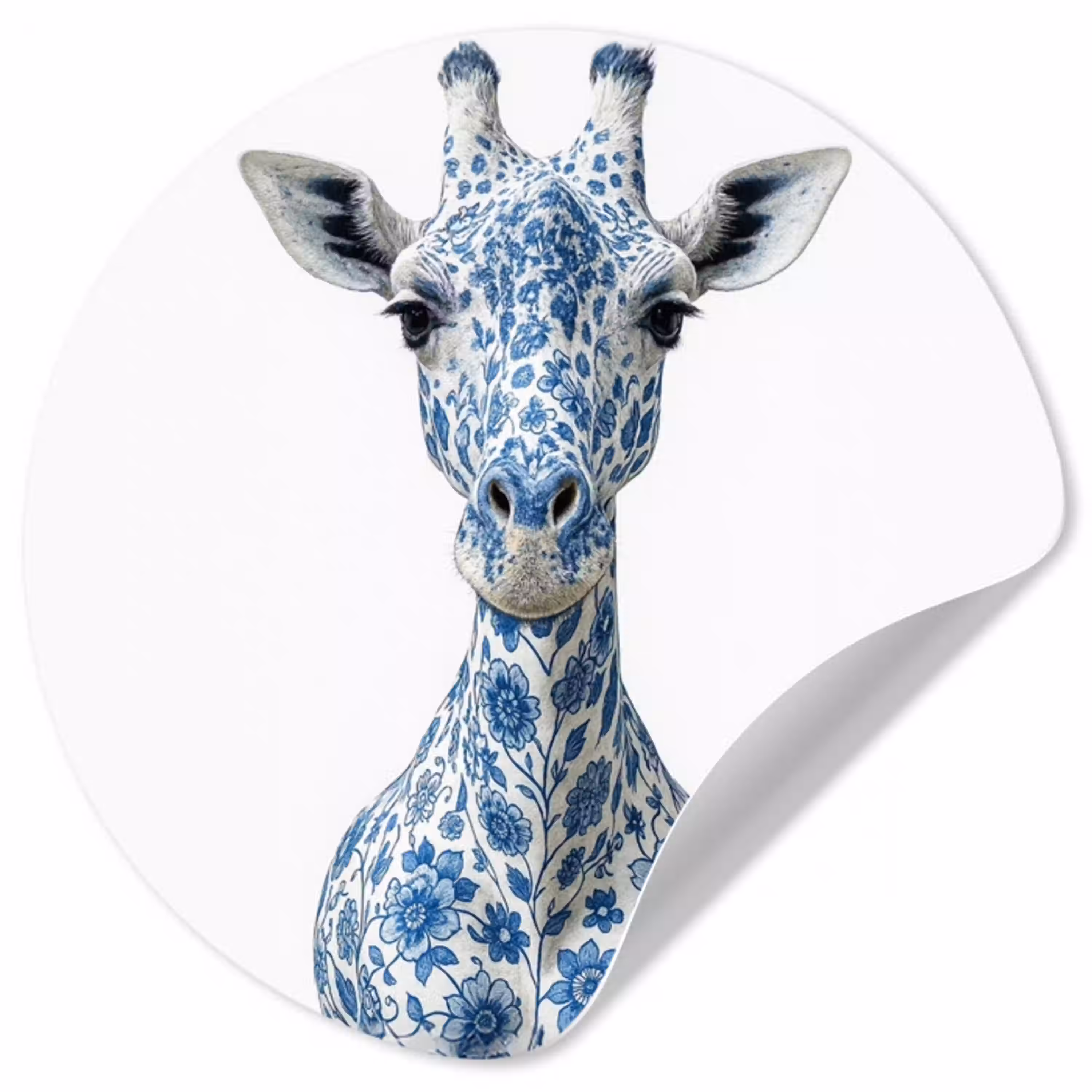 Giraffe - Delfts blauw - Dieren - Minimalistisch Wandcirkel behangsticker klein -3d
