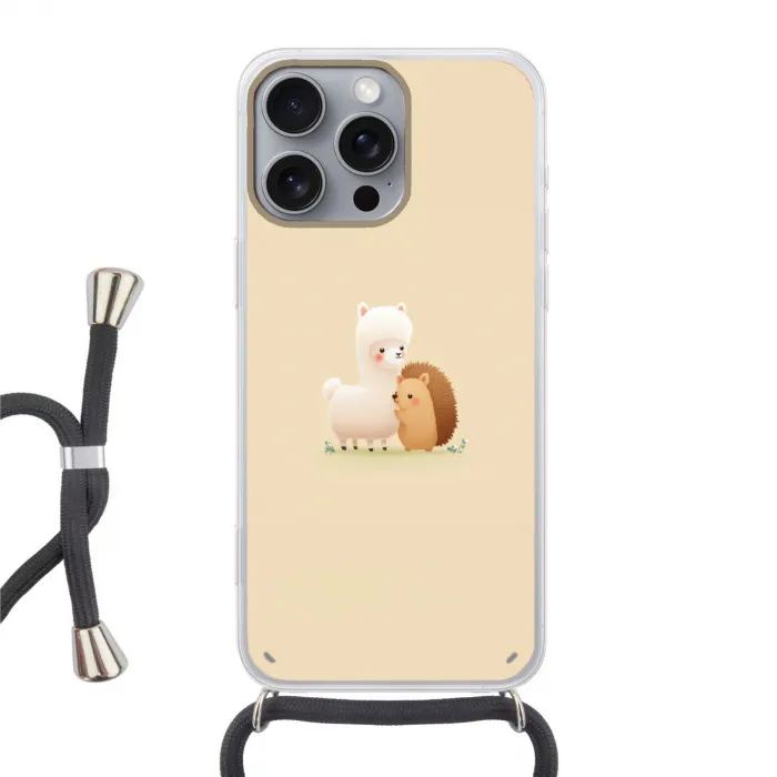 Alpaca - Egel - Bruin - Knuffelen Hoesje iPhone 16 Pro Max met koord klein -3d