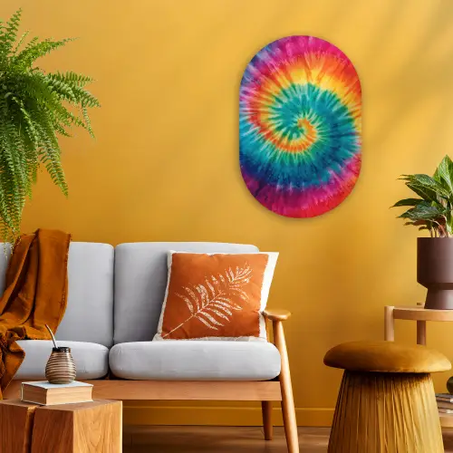 Regenboogkleuren - Tie dye - Wandcirkel Ovaal Forex klein -sfeer4
