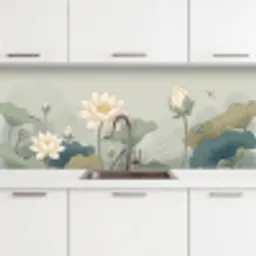 Lotus - Bloemen - Groen keuken achterwand 2 middel -3d