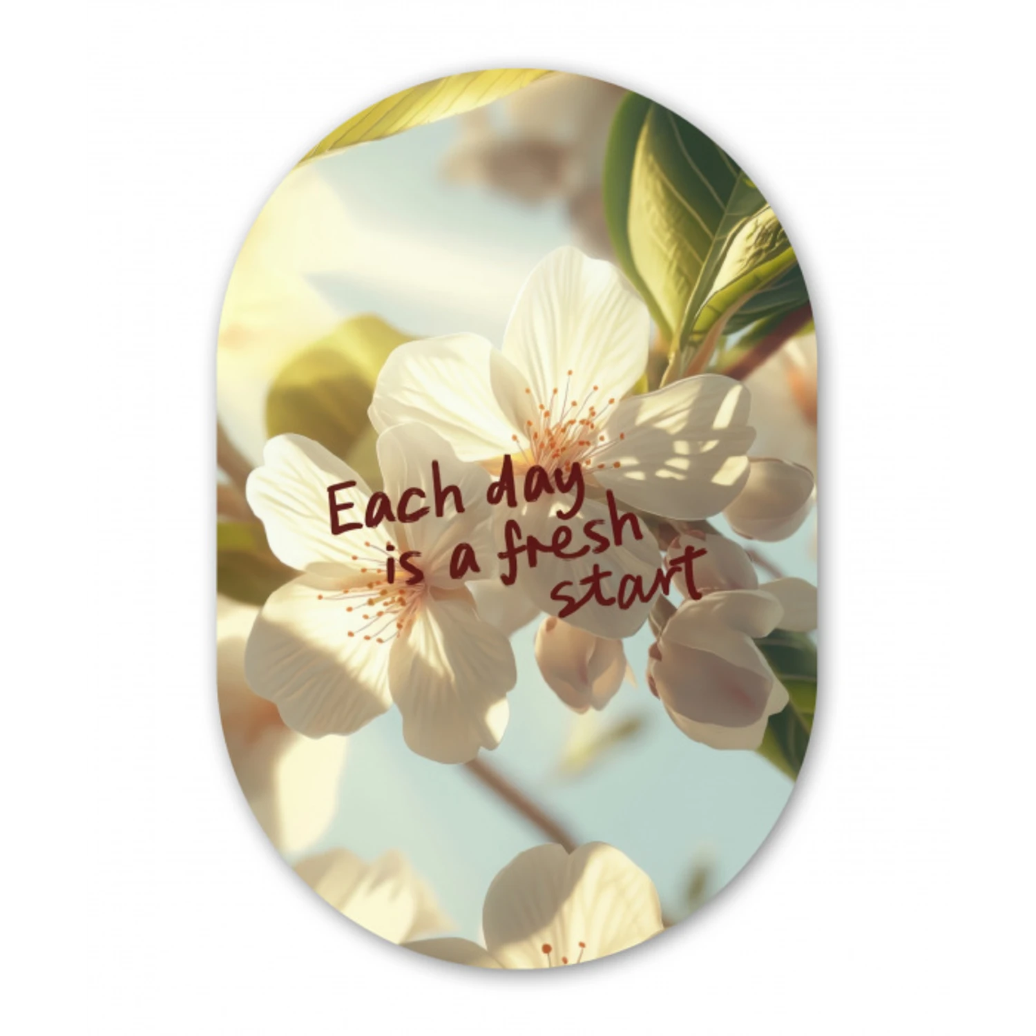 Bloesems - Zonlicht - Quote - Wit Wandcirkel Ovaal Glas middel -3d
