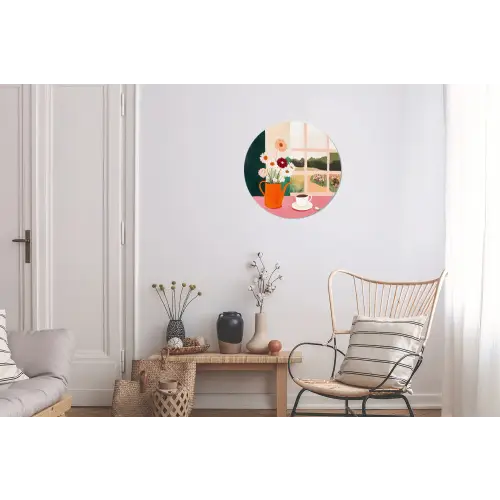 Bloemen - Koffie - Raam Wandcirkel aluminium klein -woonkamer