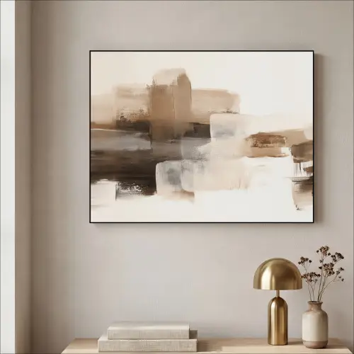 Penseelstreken - Abstract landschap - Rust Textielframe zwart klein -sfeer2