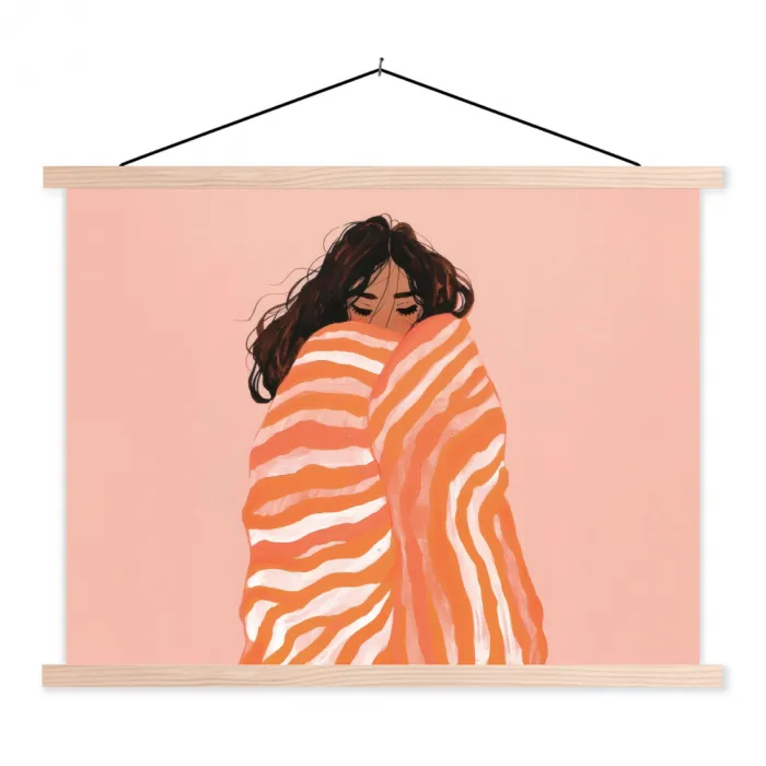 Meisje - Deken - Gestreept - Oranje textielposter latten blank klein -3d