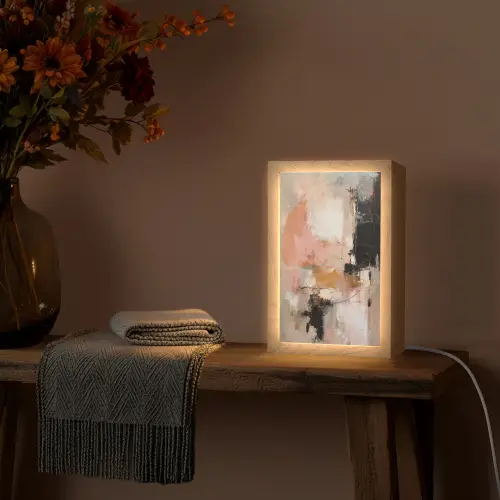 Kunst - Abstract - Beige - Verf Light Box met kabel (Tafellamp) klein -sfeer4