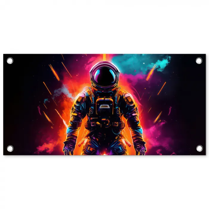 Astronaut - Neon - Gaming - Ruimte tuinposter los doek klein -3d