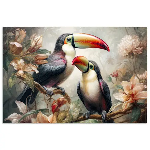 Toekan - Vogels - Bloemen - Jungle poster papier klein -3d