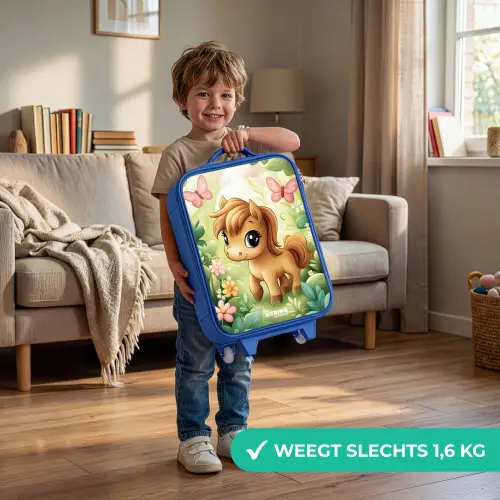 Paard - Bloemen - Vlinders Kinderkoffer - Blauw klein -sfeer2_NL
