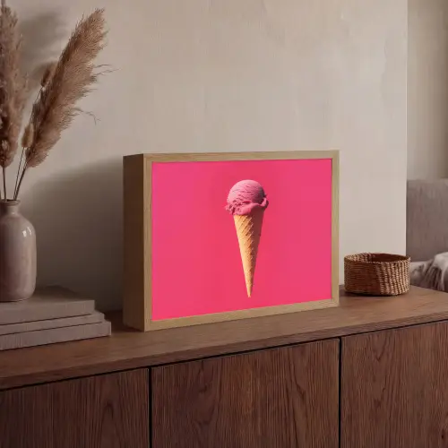 Schepijs - Roze - Hoorntje Light Box met batterij (Wandlamp) middel -sfeer2