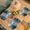 Huizen - Zee - Bomen - Bloemen Placemat vinyl groot -zzsfeer5_Kitchenyeah-website