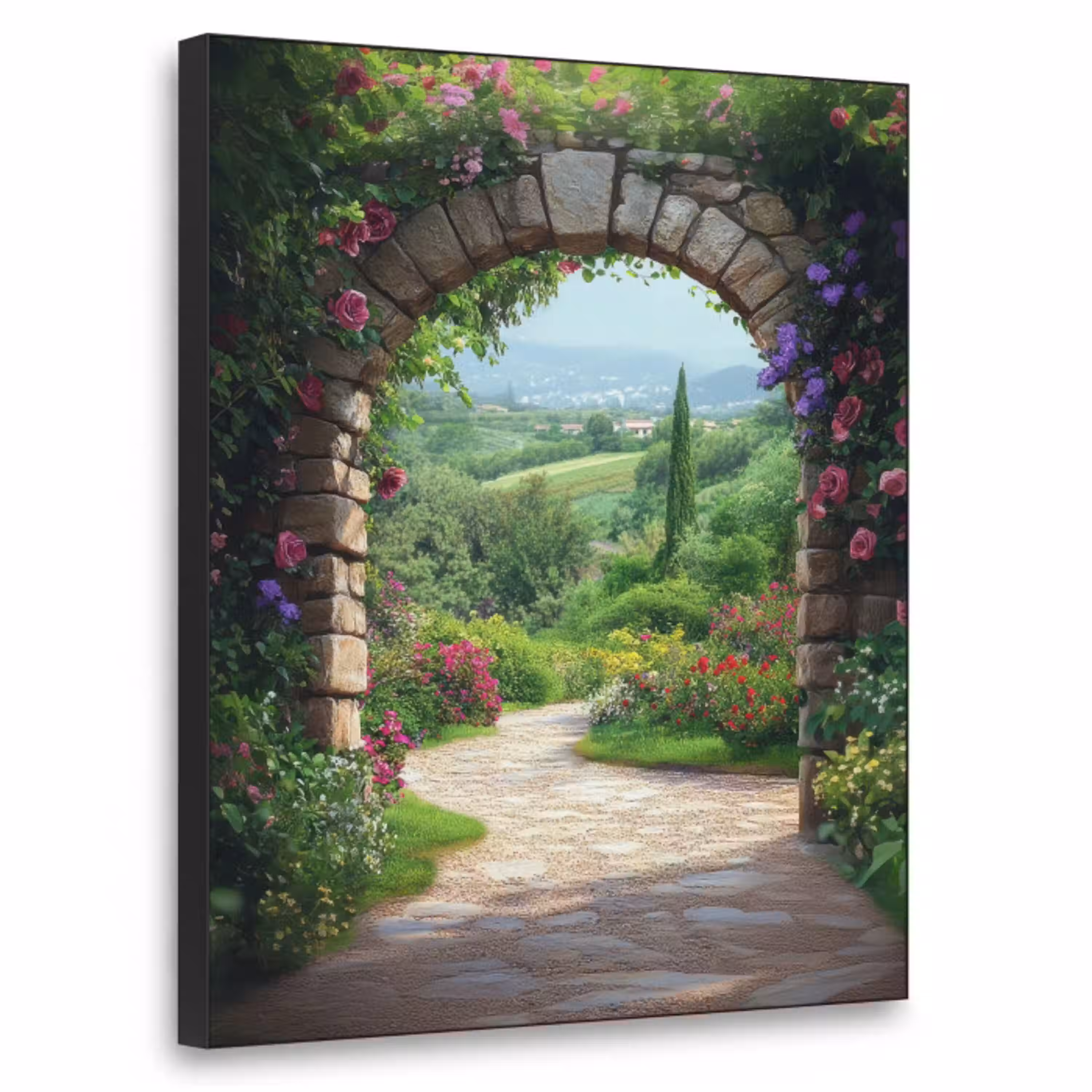 Doorkijk - Landschap - Bloemen - Pad - Uitzicht Textielframe zwart klein -3d