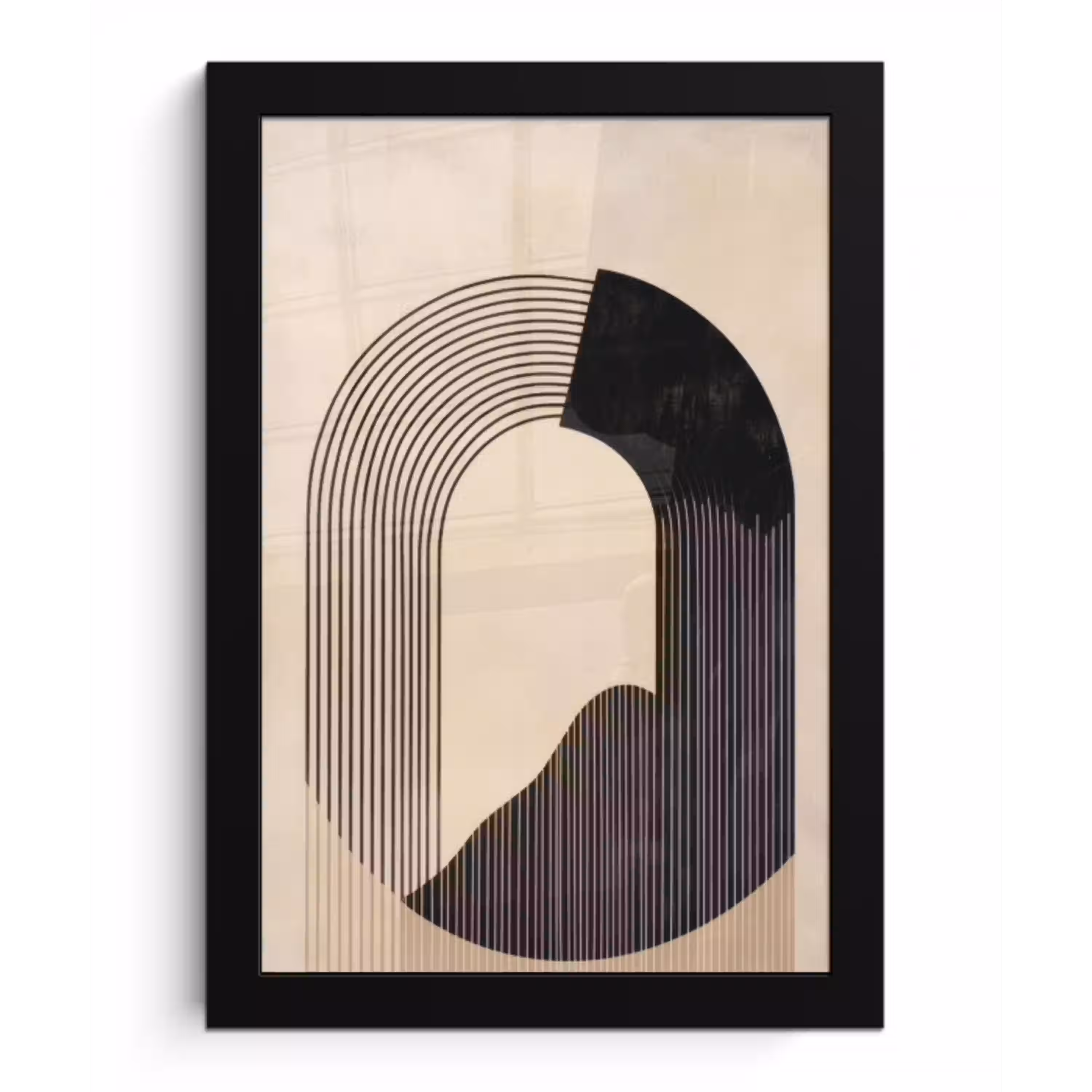 Grafisch gebogen motief - Beige fotolijst zwart zonder passe partout klein -3d