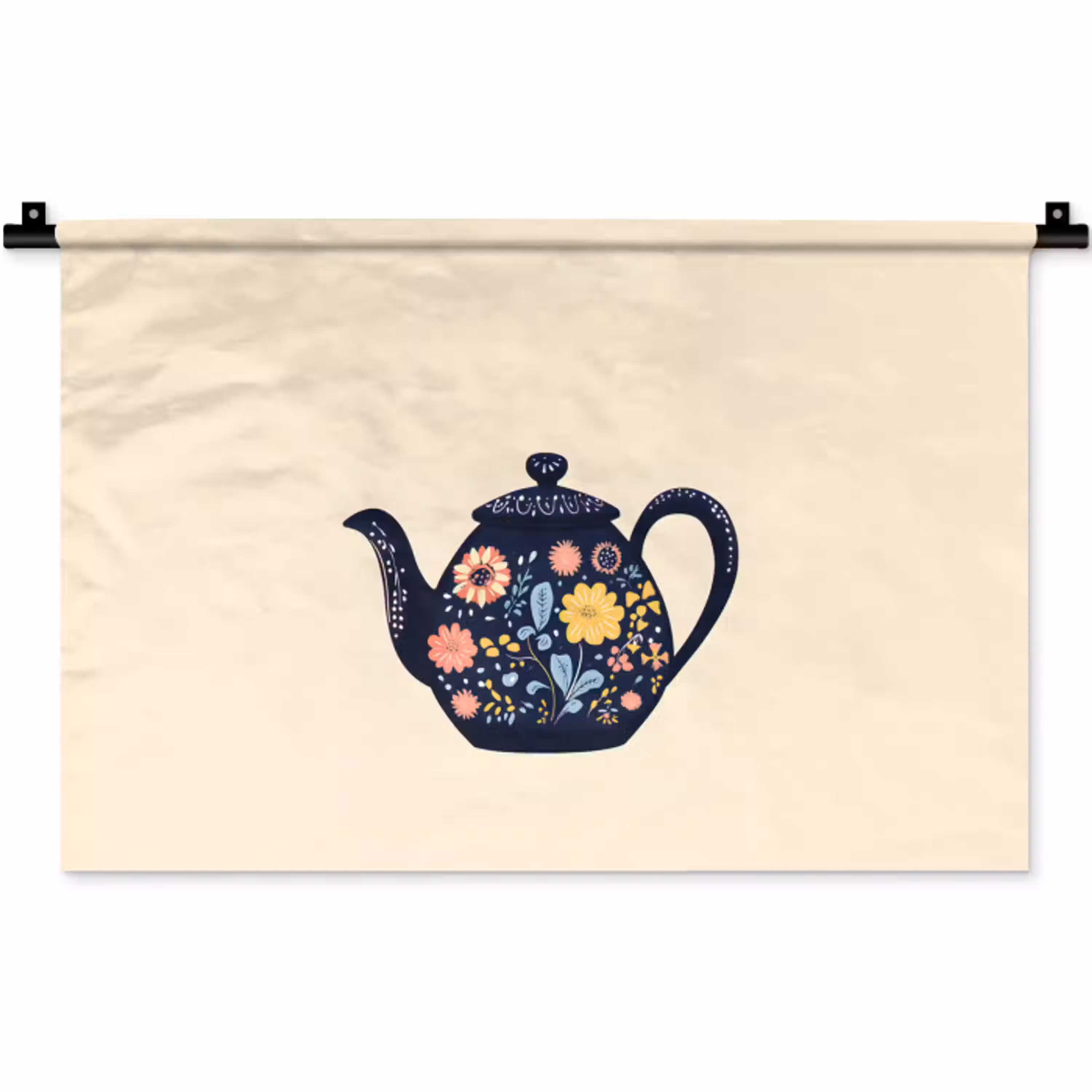Theepot - Kleurrijk - Bloemen Wandkleed katoen klein -zz3d