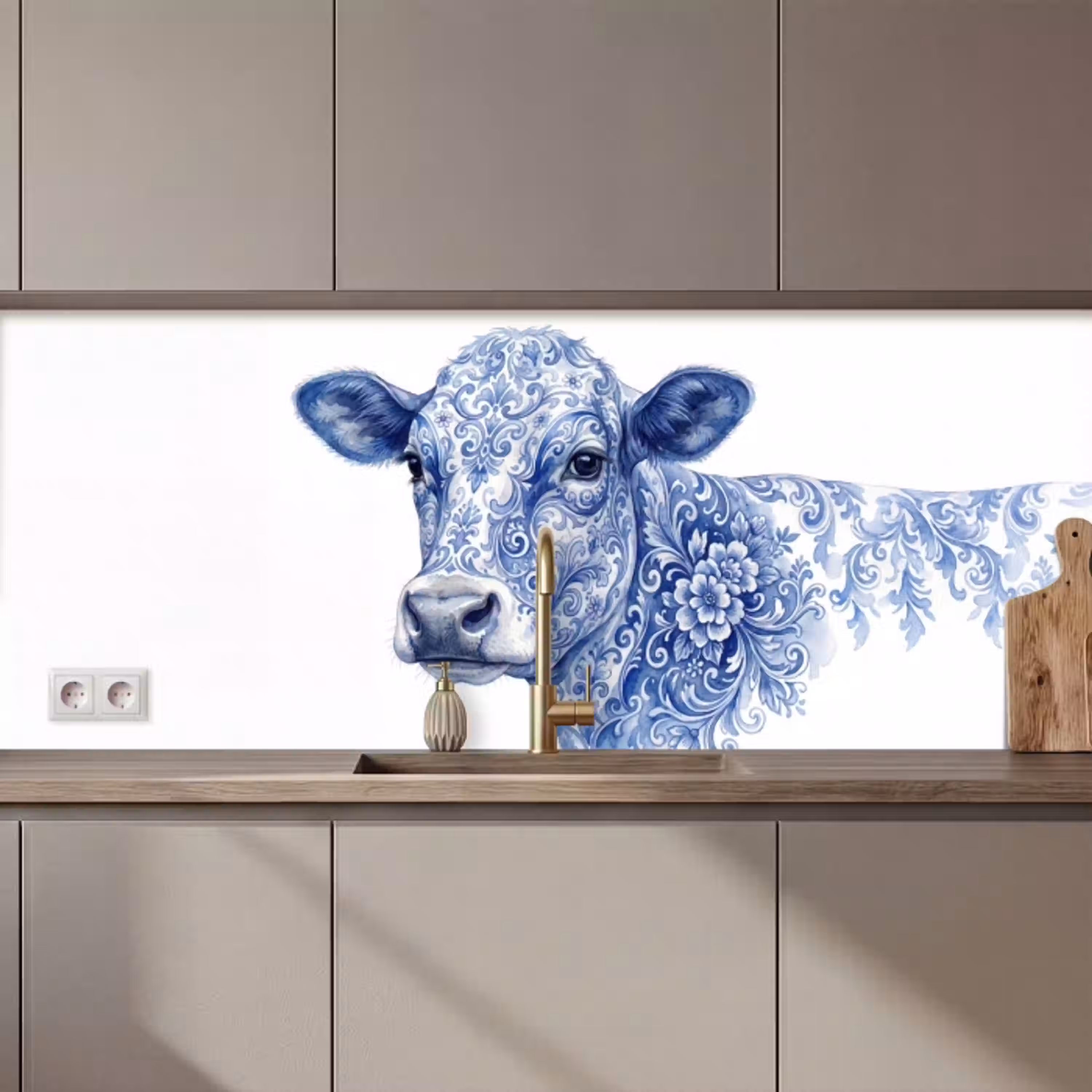 Illustratie - Koe - Blauw keuken achterwand 2 middel zz_3dshopping
