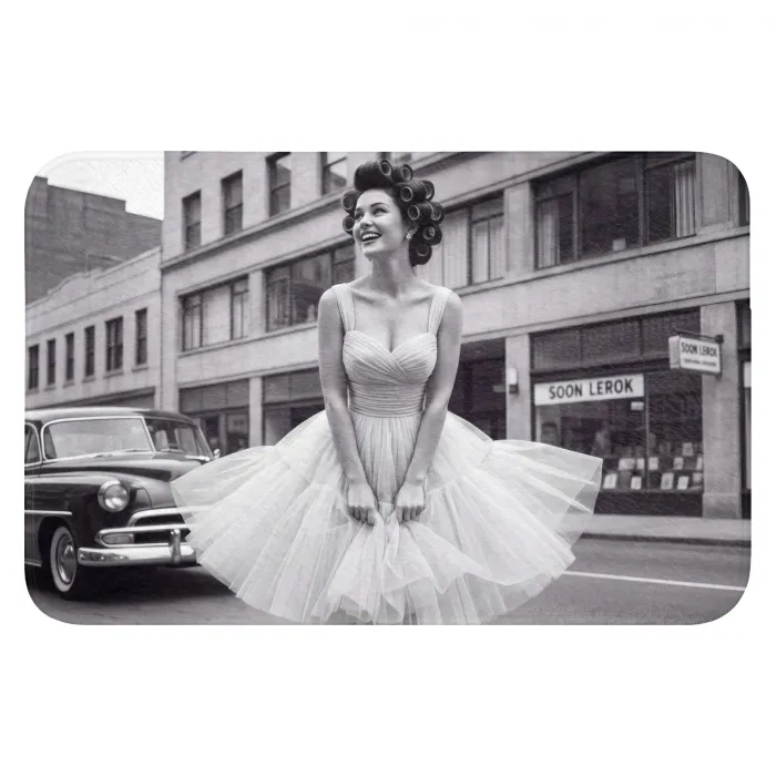 Retro - Vrouw - Zwart - Wit WCmat klein -3d