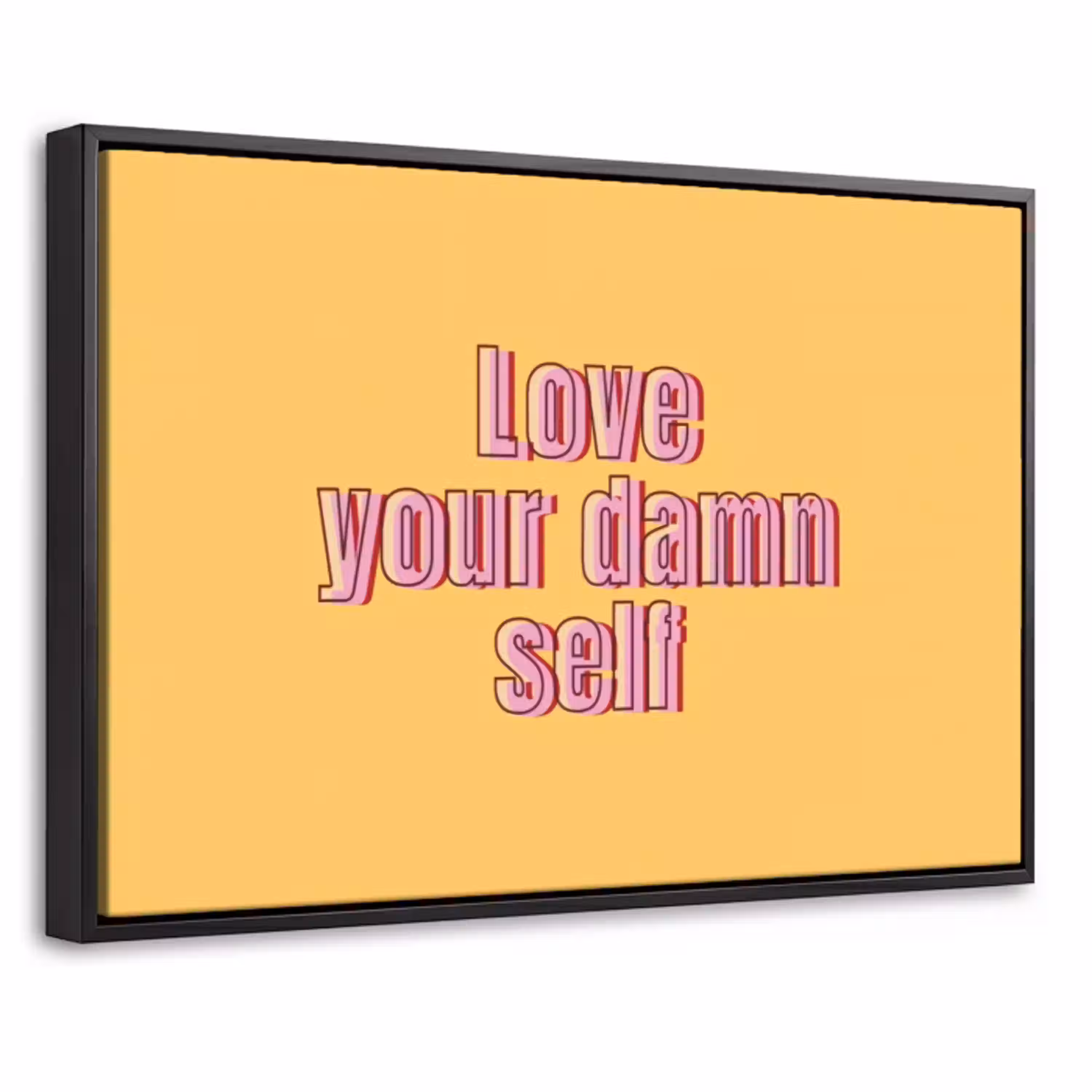 Love yourself - Roze - Geel Canvas met baklijst klein -threedimensional_3d_global