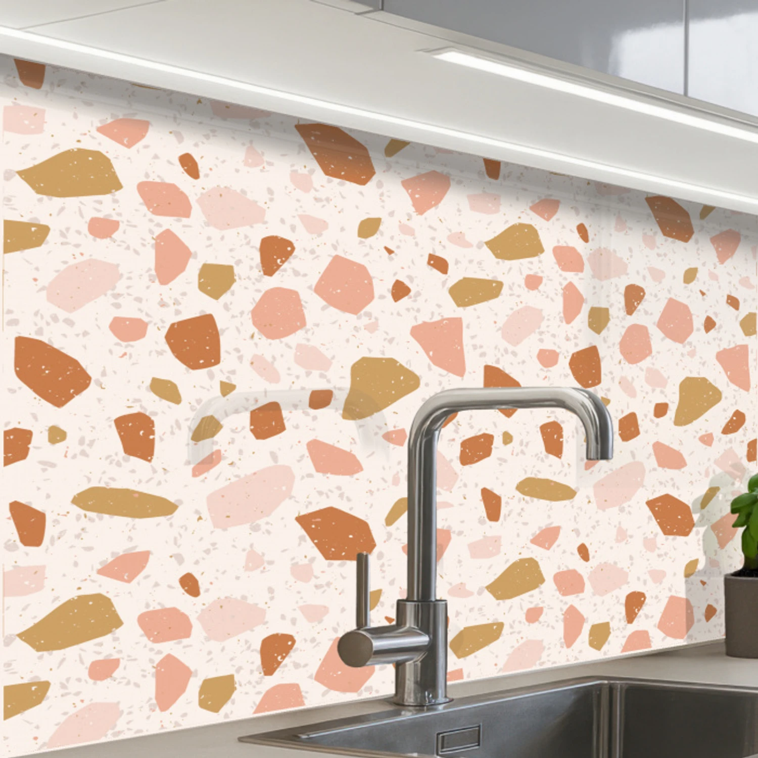 Terrazzo -  Patroon - Kleurrijk - Zalm keuken achterwand 2 middel 865 -zzzz3d_schuin
