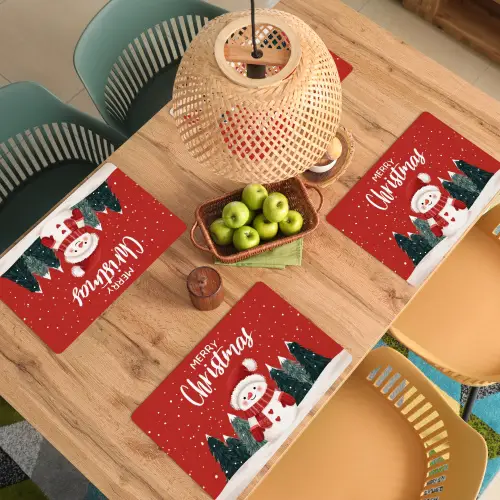 Kerstgroet - Sneeuw - Rood Placemat vinyl groot -zzsfeer5_Kitchenyeah-website