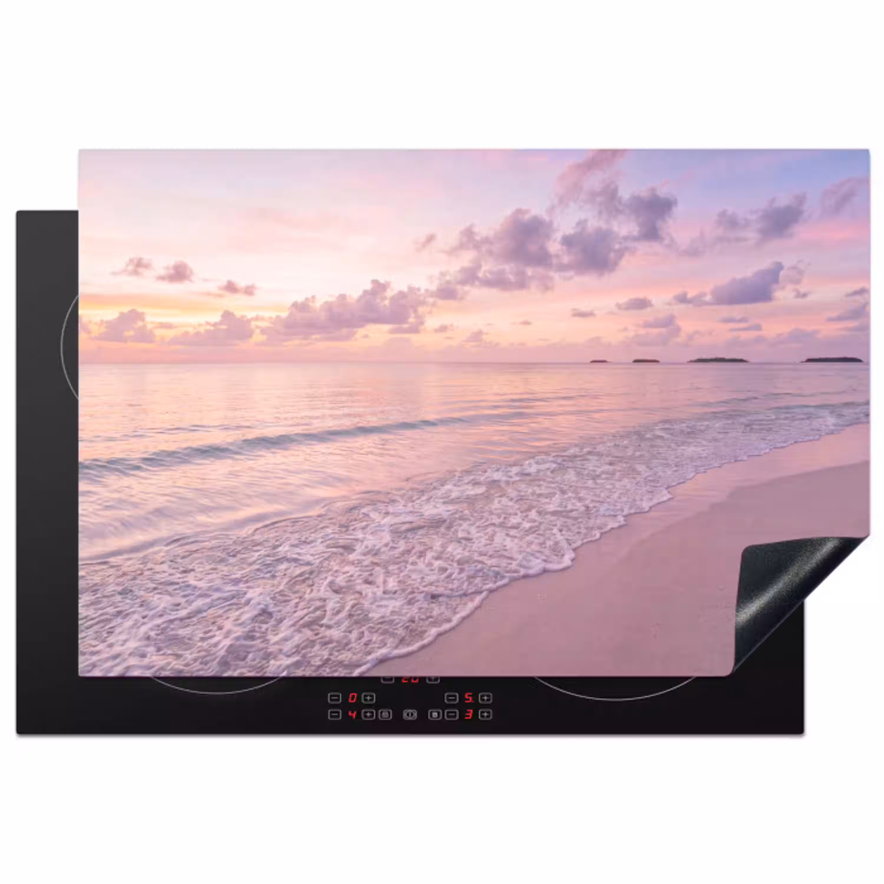 Strand - Zonsondergang - Natuur - Minimalistisch - Roze Inductie beschermer vinyl 3mm klein -3d