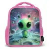 Groen alienfiguurtje op maanlandschap met kosmische achtergrond Kinderrugzak - Roze middel -3d