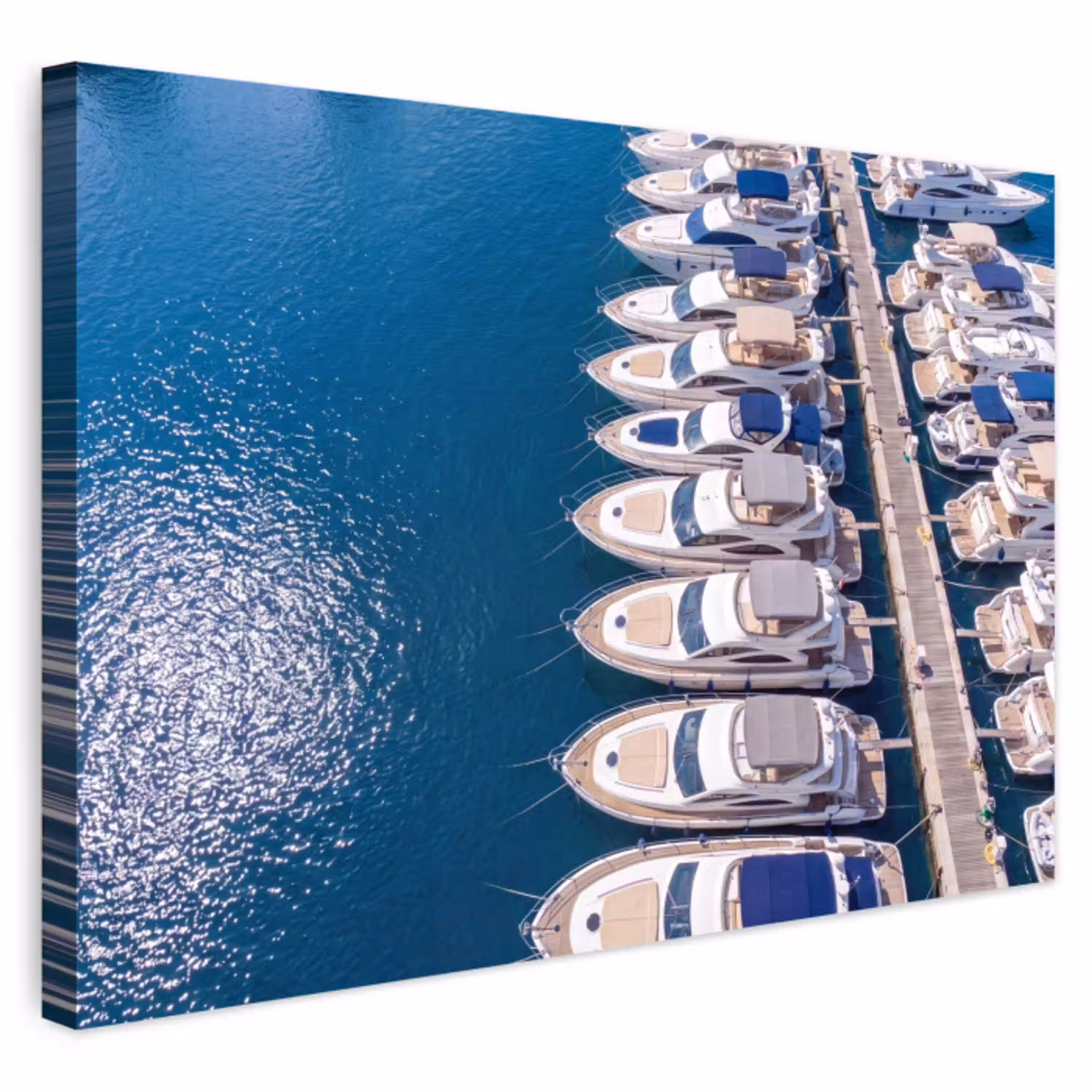 Boot - Jachthaven - Water - Zomer - Blauw Tuinposter op houten frame 2 cm dik klein -3d