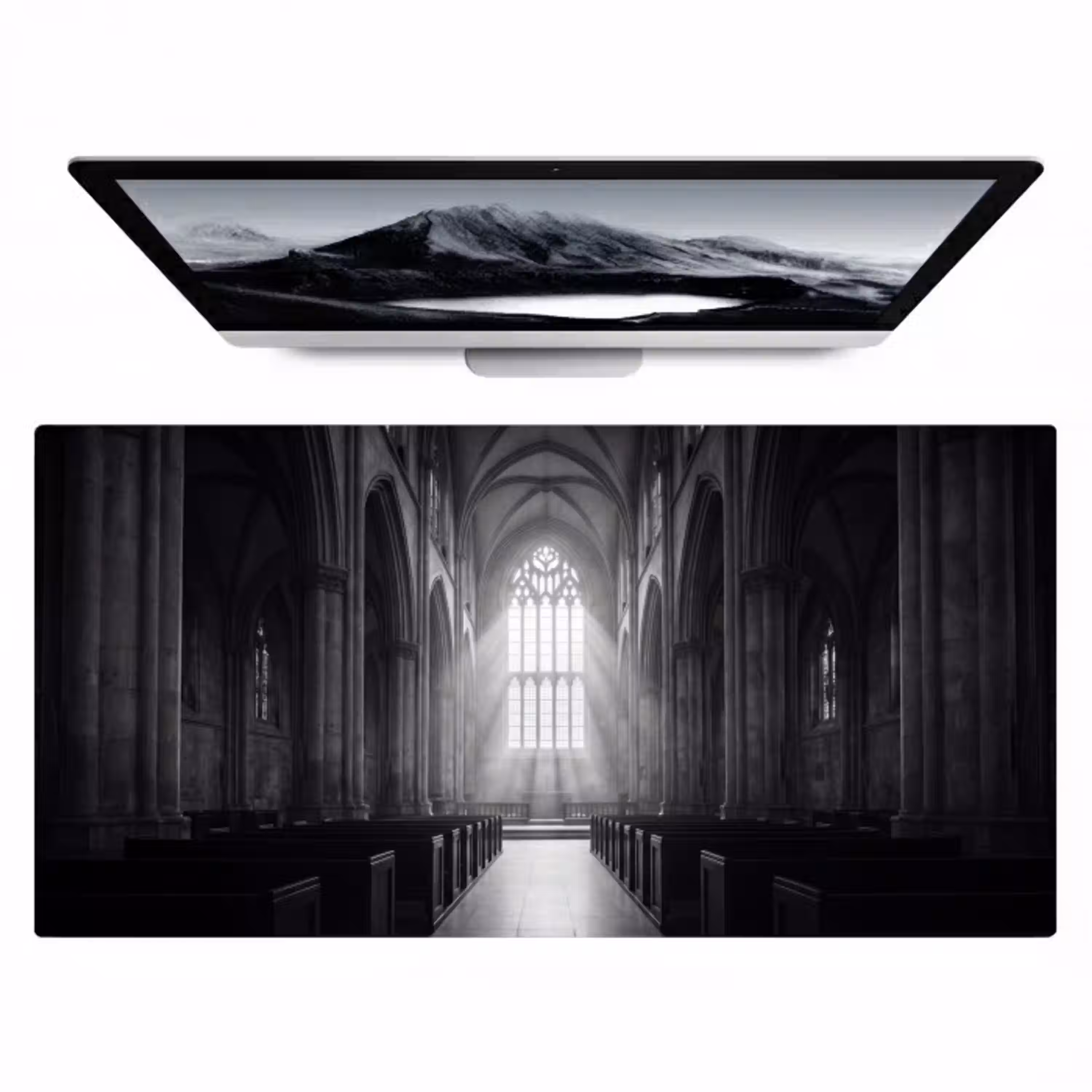 Kerk - Interieur - Lichtstralen - Architectuur - Klassiek Muismat XXL klein -zzz3d