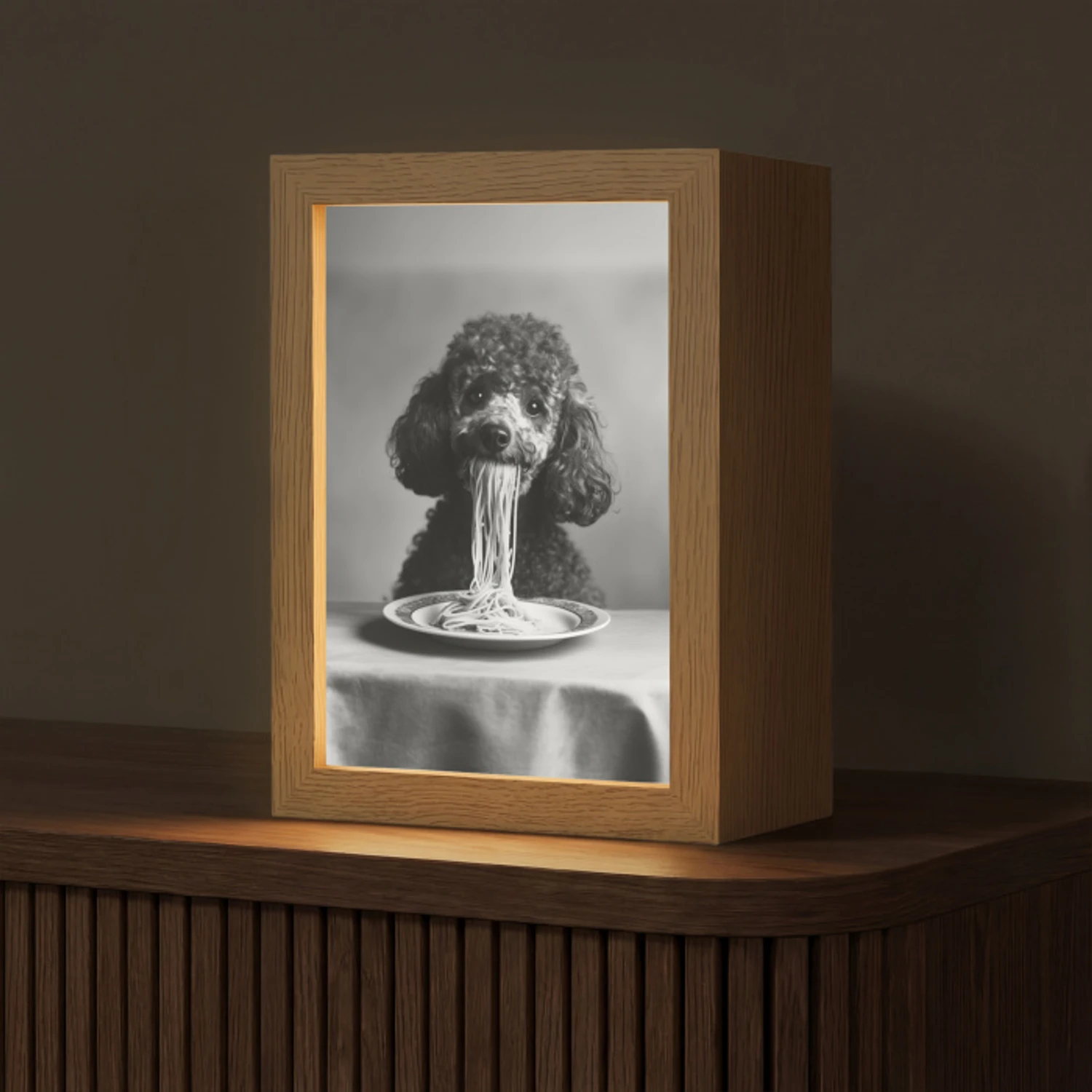 Poedel - Hond - Zwart - Wit - Schattig - Pasta Light Box met kabel (Tafellamp) klein -z3d_website
