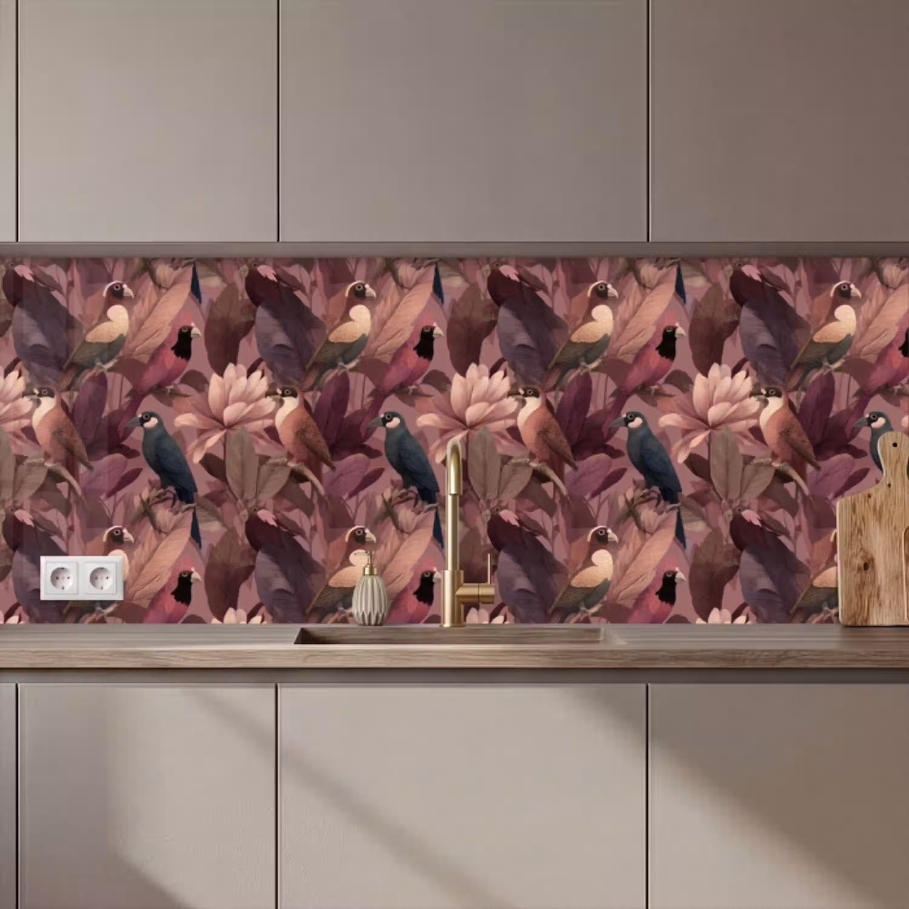 Vogels - Bladeren - Roze keuken achterwand 2 middel 871 zz_3dshopping