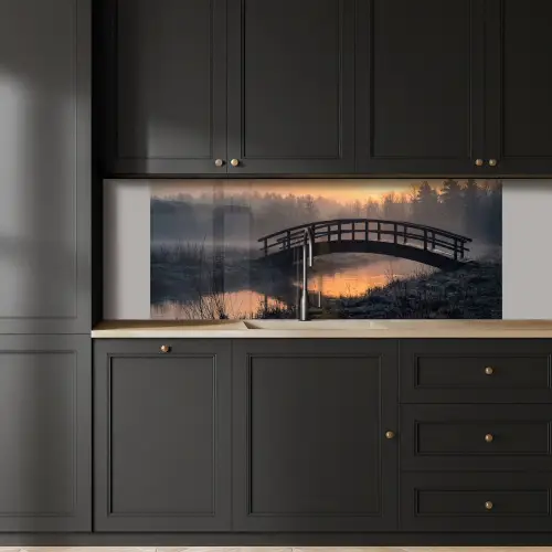 Brug - Mist - Bomen - Water keuken achterwand 2 middel -sfeer1