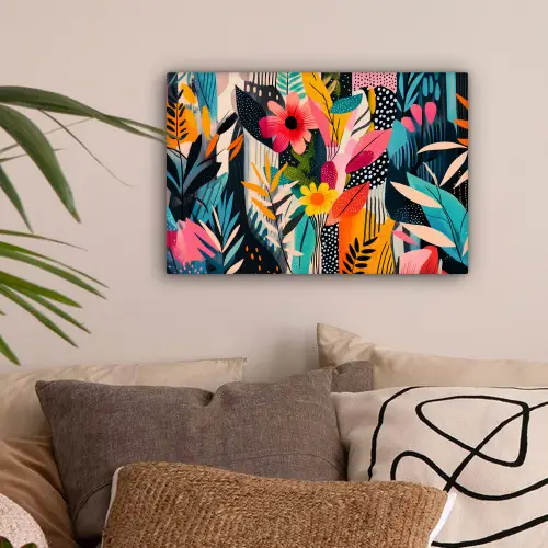 Schilderij - Abstract - Bloemen - Roze canvas 2cm klein -sfeer1