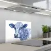 Illustratie - Koe - Blauw keuken achterwand spatscherm klein -3d_schuin