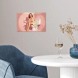 Roze - Retro - Vrouw poster papier klein -sfeer3