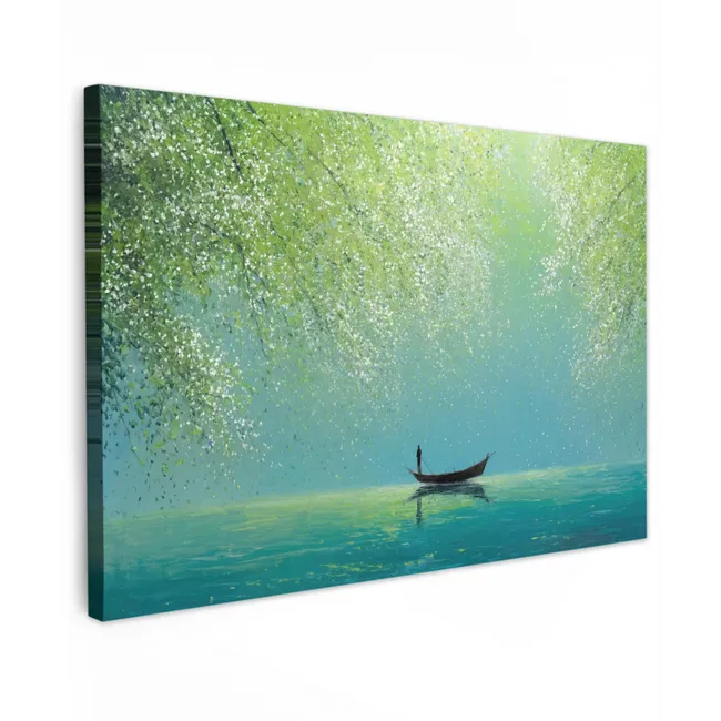 Buiten canvas - Bootje - Water - Bladeren - Bloesems