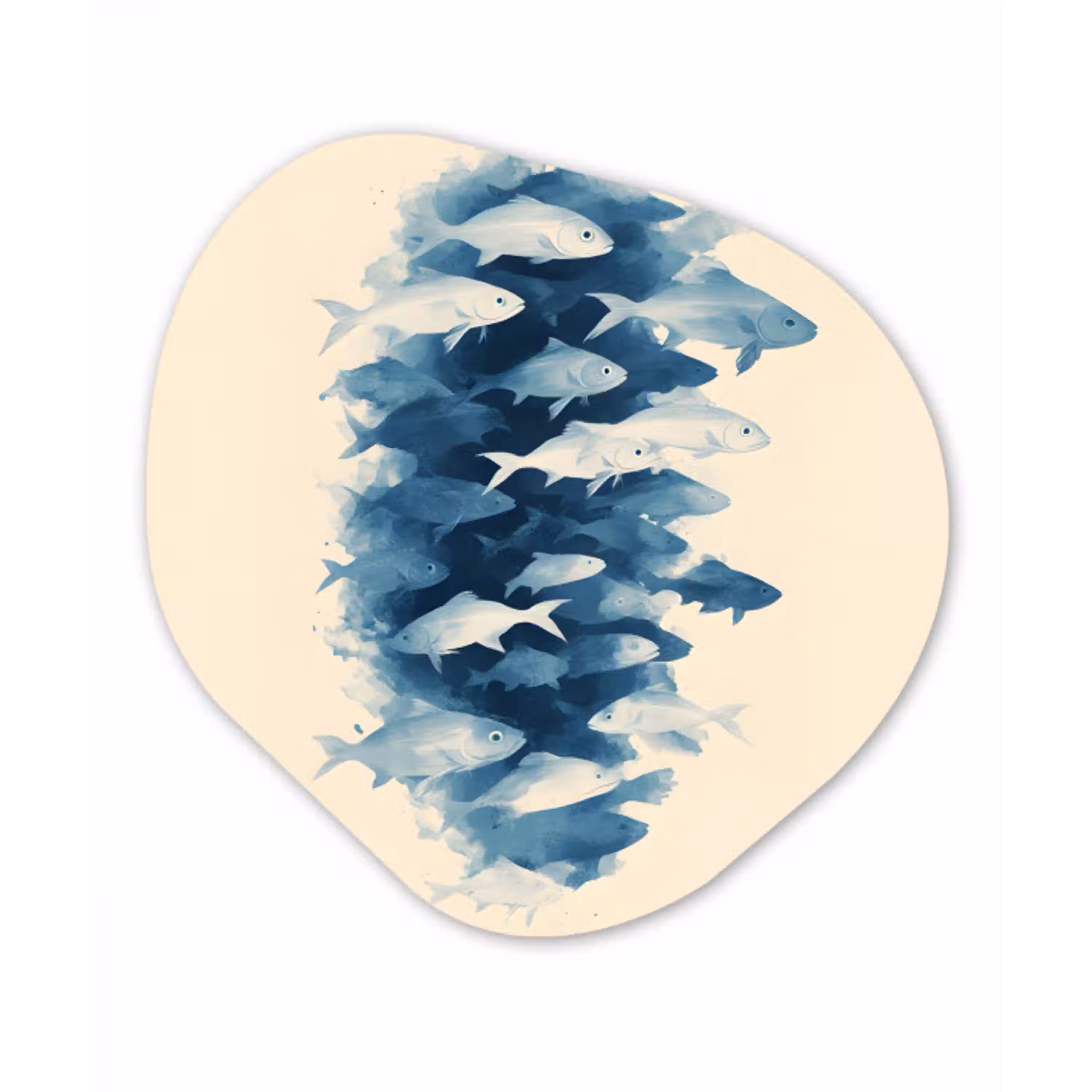 Vissen - Minimalistisch - Blauw Wandcirkel Organisch Aluminium middel -3d