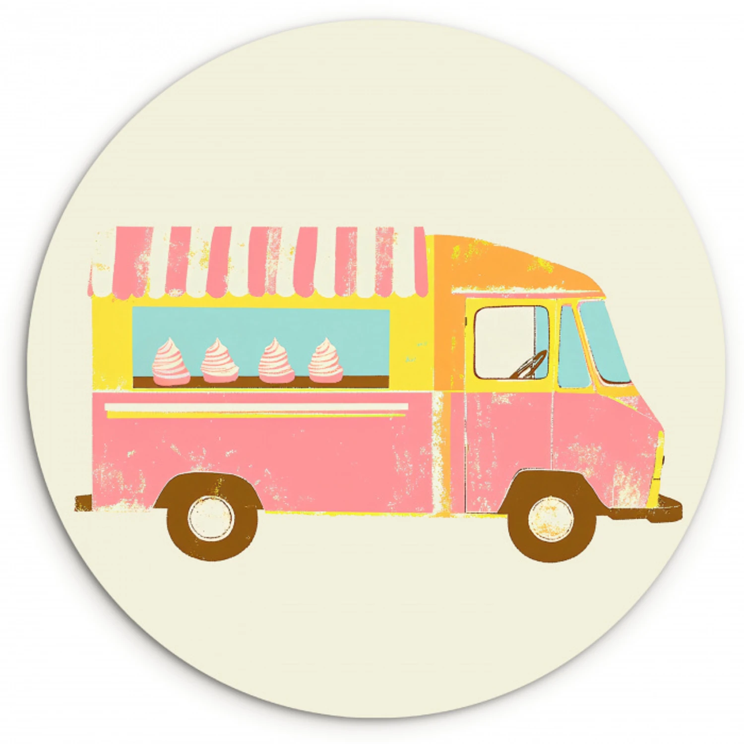 Ijskar - Retro - Softijsjes - Roze KitchenYeah - Keuken - Wandcirkel Forex klein -3d