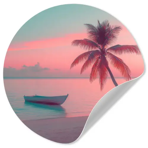 Zee - Boot - Zonsondergang Wandcirkel behangsticker klein -3d