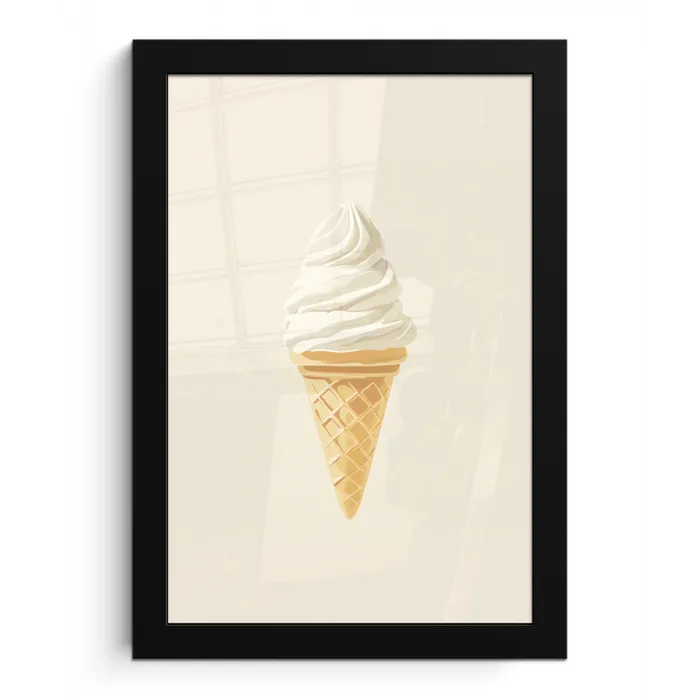 Softijs - Hoorntje - Wit fotolijst zwart zonder passe partout klein -3d