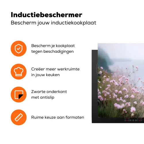 Klif - Bloemen - Zee - Roze Inductie beschermer vinyl 3mm klein -zzzzzzz-td-ups