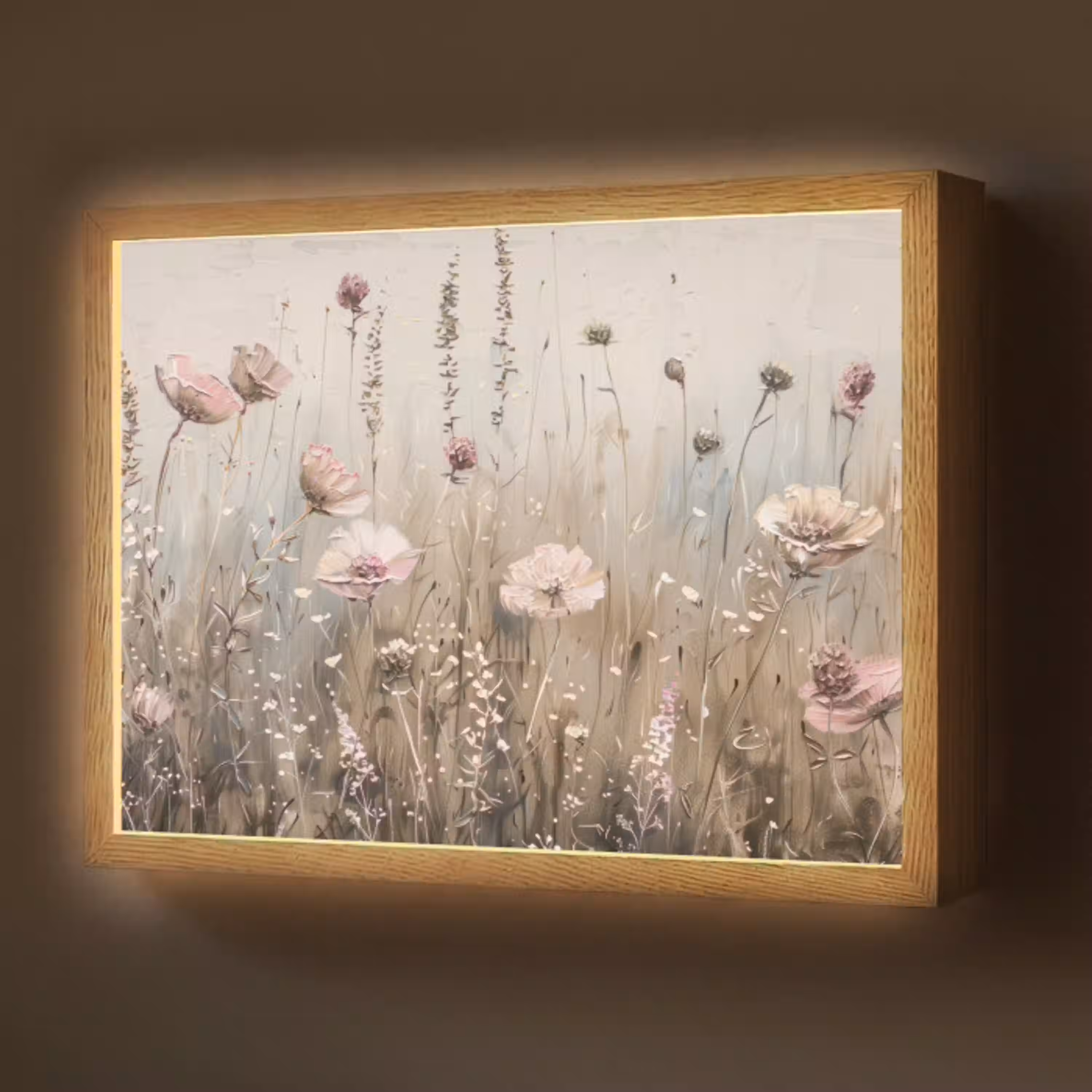 Bloemen - Roze - Modern - Beige Light Box met batterij (Wandlamp) middel -z3d_website