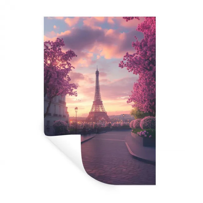 Eiffeltoren - Parijs - Roze Muursticker klein -3d
