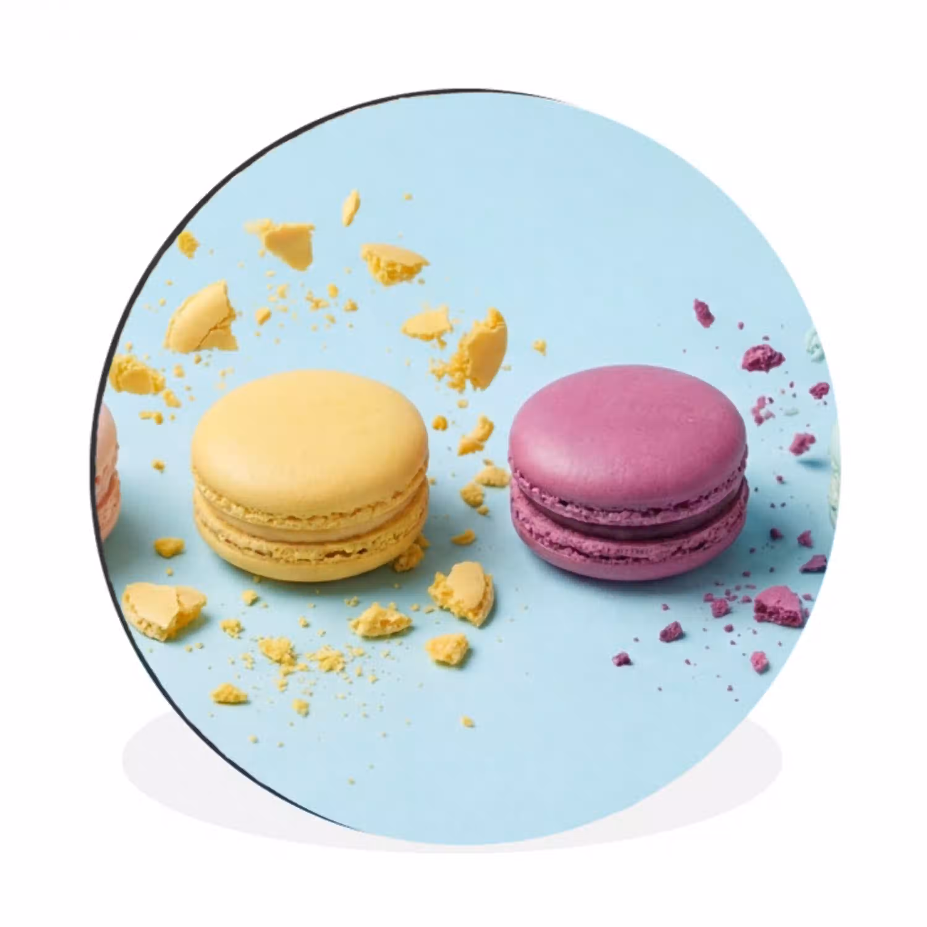 Macarons - Kleurrijk - Pastel Wandcirkel aluminium klein -3d